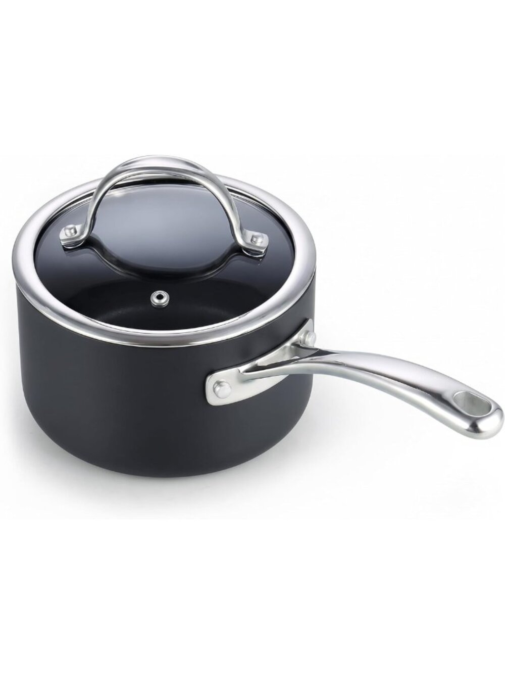 3-Quart Hard Anodized Nonstick Saucepan with Glass Lid - Durable Cookware